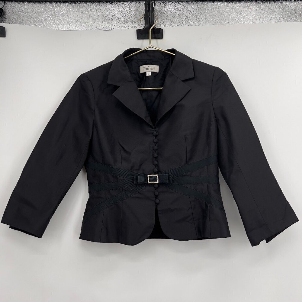 Rickie Freeman for Teri Jon Silk Wool Black Jacket Blazer Size 6